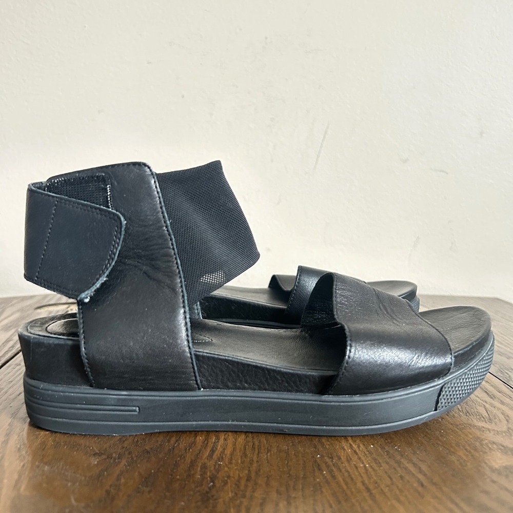 Eileen Fisher Spree Sport Leather Ankle Strap Sandals Black Size 7